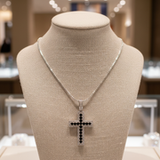 PFC44469BS. 14K Solid Gold Cross Diamond and Blue Sapphire Charm